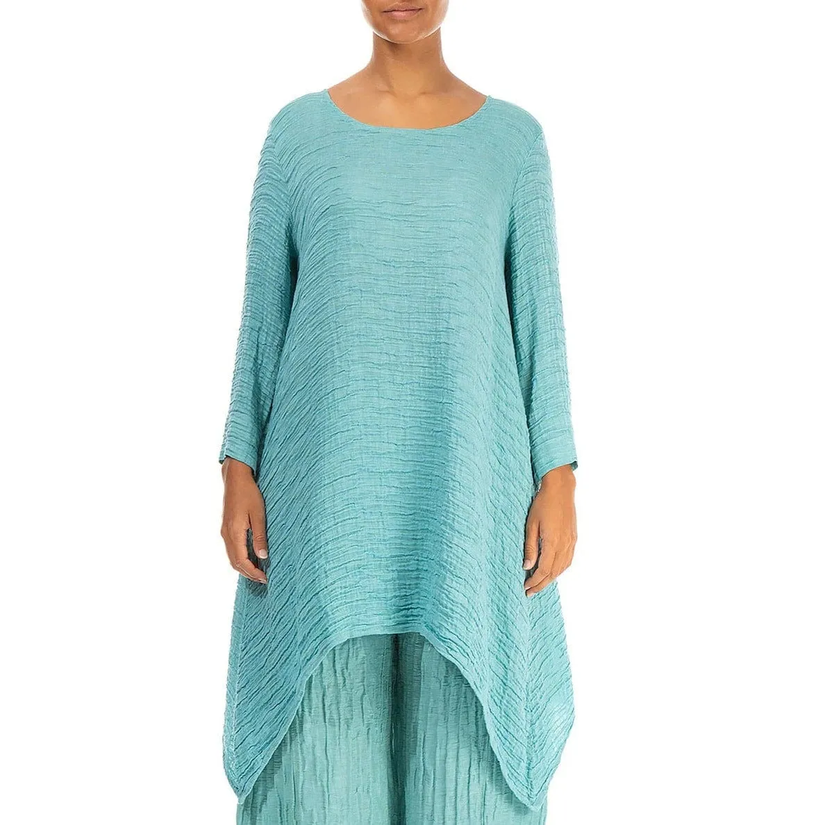 Grizas Dropped Edge Mint Green Crinkle Silk Tunic