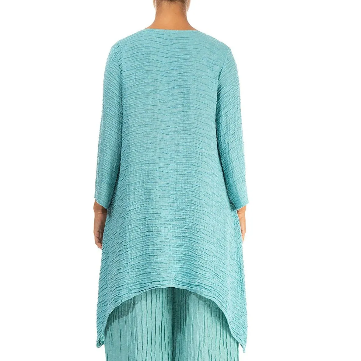 Grizas Dropped Edge Mint Green Crinkle Silk Tunic