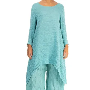 Grizas Dropped Edge Mint Green Crinkle Silk Tunic
