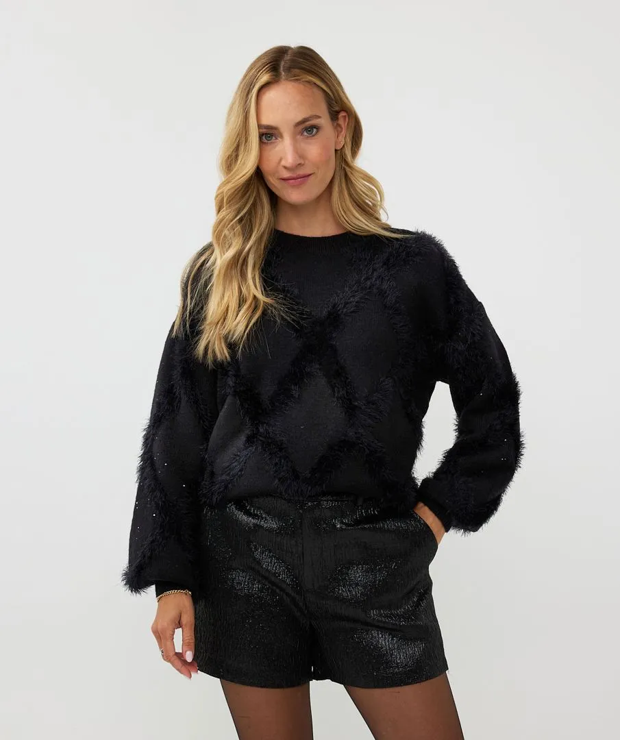 Henrika Hairy Sequins Sweater in Black - EsQualo W2402706