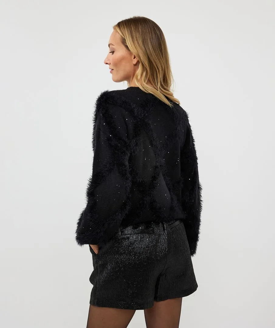 Henrika Hairy Sequins Sweater in Black - EsQualo W2402706