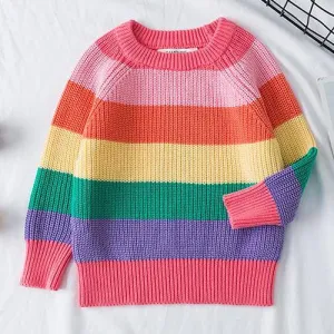 Kids Knitted Cartoon Solid Colour Long Sleeve Sweater - Black, Red, Pink, Striped