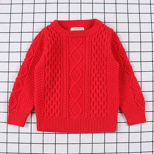 Kids Knitted Cartoon Solid Colour Long Sleeve Sweater - Black, Red, Pink, Striped