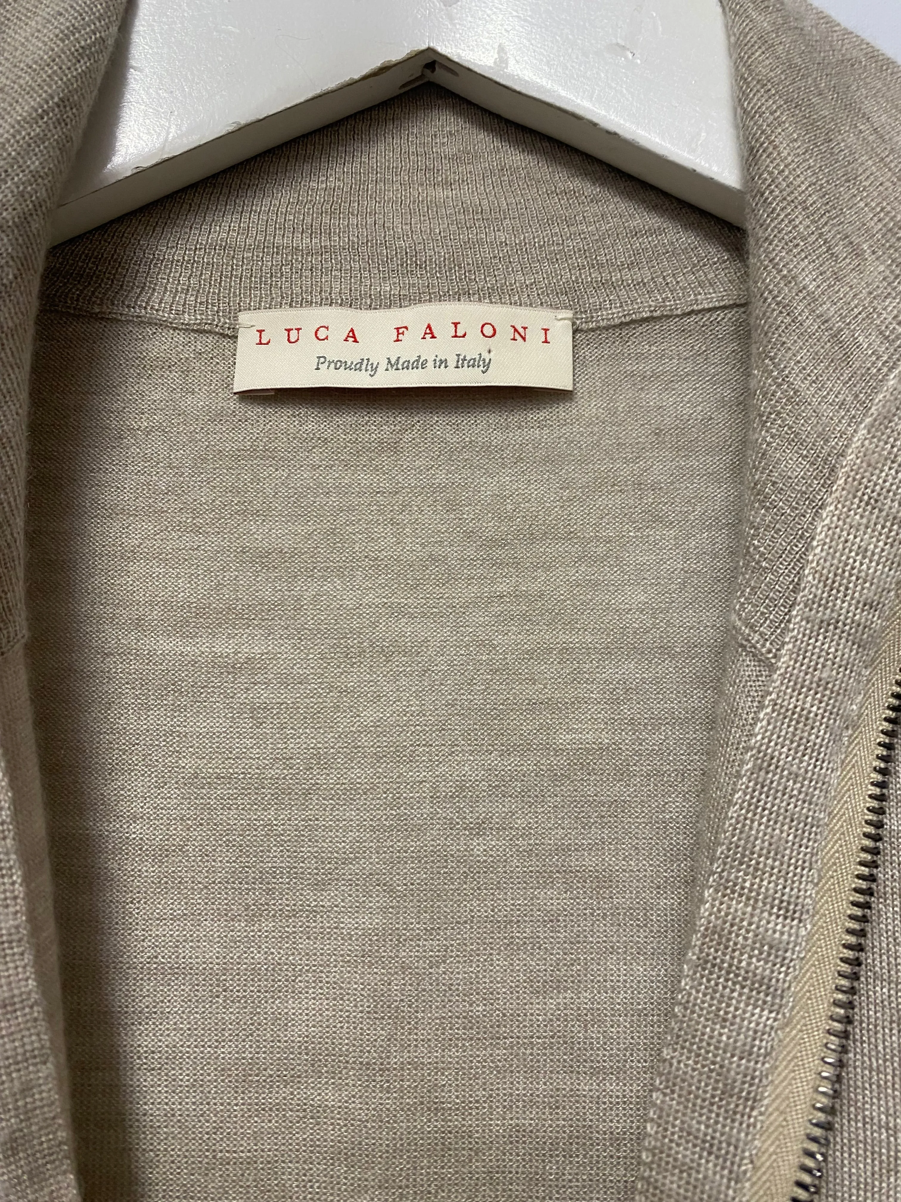 Luca Faloni Oatmeal Cashmere and Silk Zip Cardigan Medium