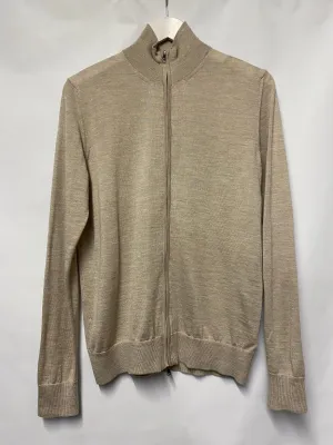 Luca Faloni Oatmeal Cashmere and Silk Zip Cardigan Medium