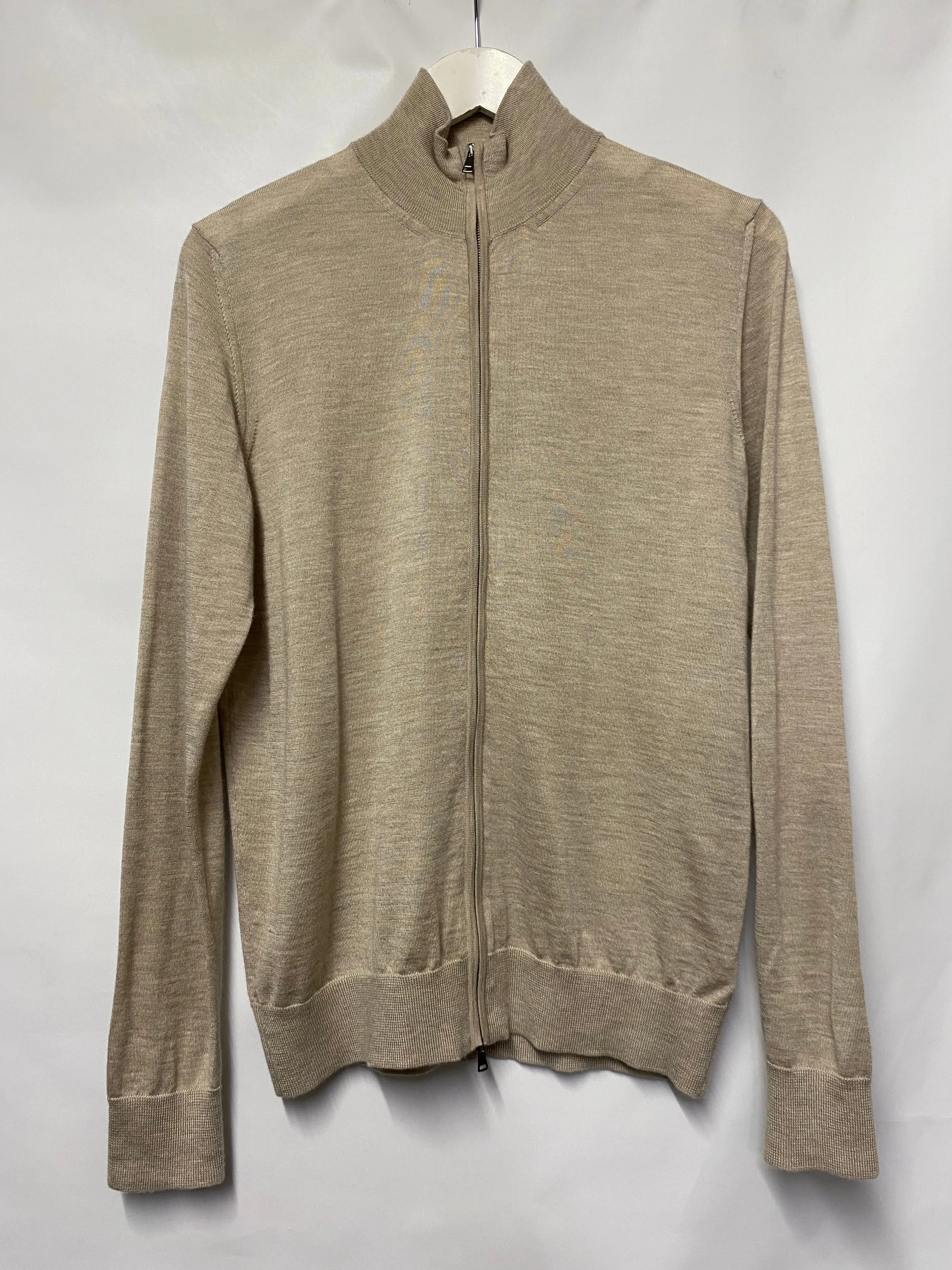 Luca Faloni Oatmeal Cashmere and Silk Zip Cardigan Medium