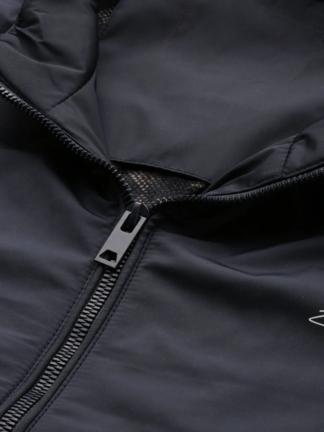 Men Navy Blue Stand Collar Casual Bomber Jacket