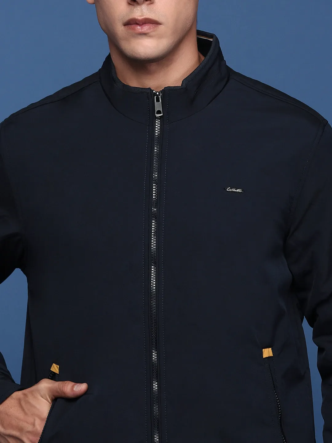 Men Navy Blue Windcheater Bomber Jacket