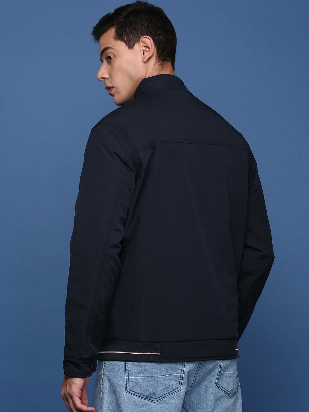 Men Navy Blue Windcheater Bomber Jacket
