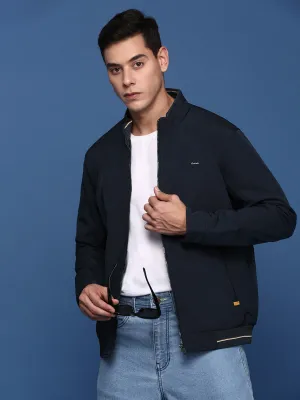 Men Navy Blue Windcheater Bomber Jacket