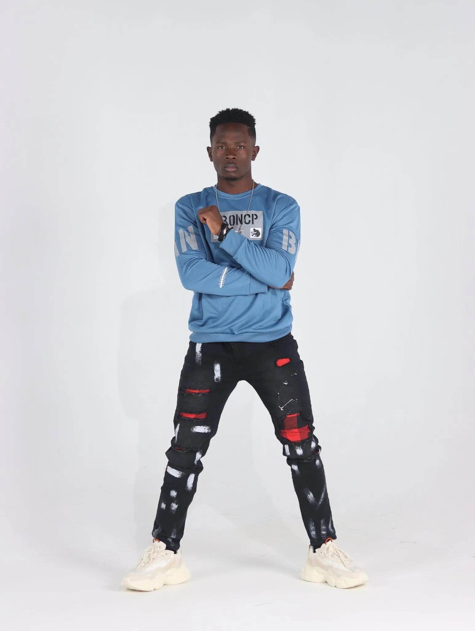 Men's Distressed Slim Fit Patchwork Jeans