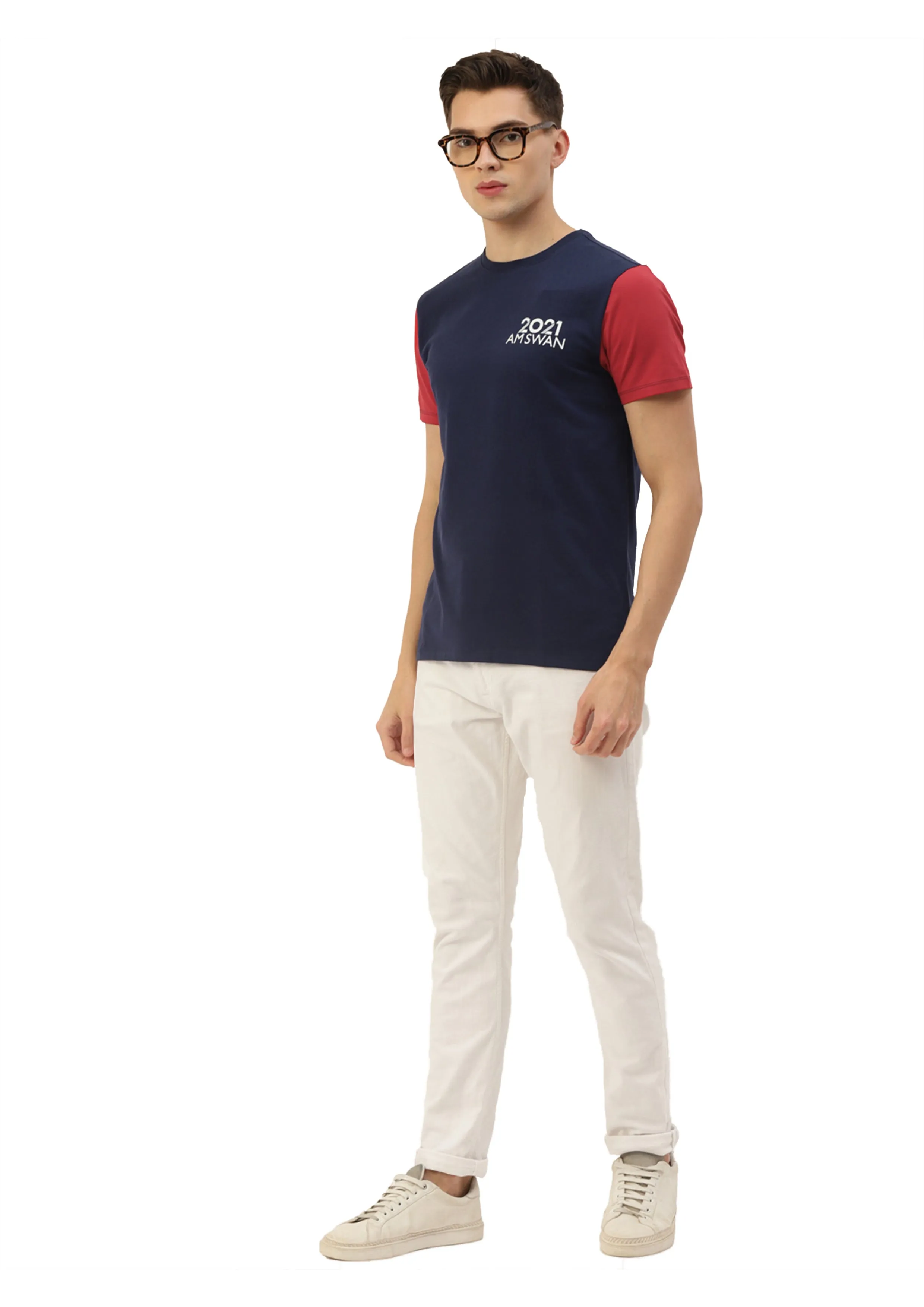 MENS PREMIUM COTTON LYCRA COLOURBLOCK HALF SLEEVE CREW NECK T-SHIRTS