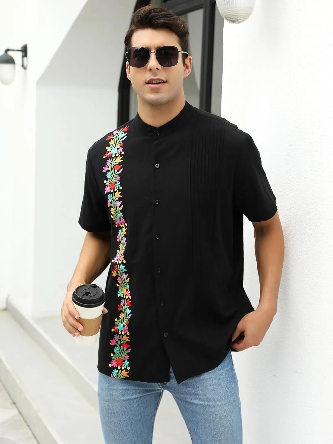 Mexican Shirts for Men Traditional Men's Guayabera Dress Shirts Mens Button Up Button Down Dress Shirt Fiesta