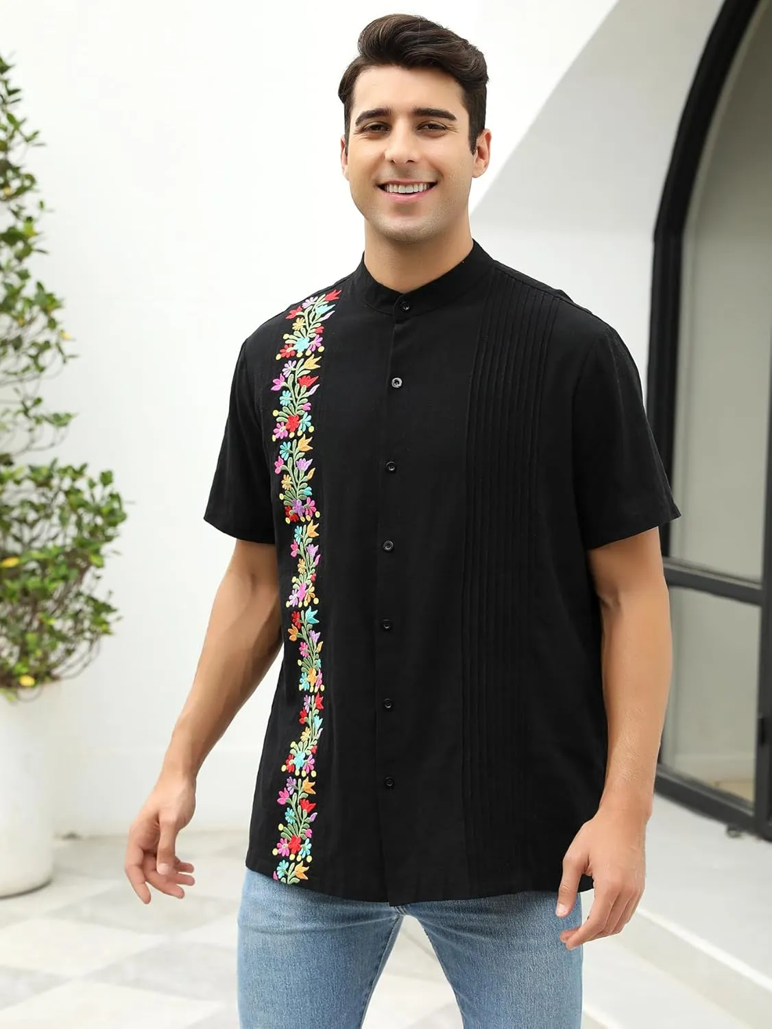 Mexican Shirts for Men Traditional Men's Guayabera Dress Shirts Mens Button Up Button Down Dress Shirt Fiesta