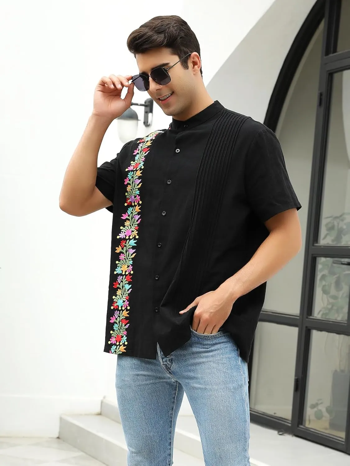 Mexican Shirts for Men Traditional Men's Guayabera Dress Shirts Mens Button Up Button Down Dress Shirt Fiesta