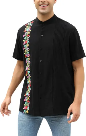 Mexican Shirts for Men Traditional Men's Guayabera Dress Shirts Mens Button Up Button Down Dress Shirt Fiesta