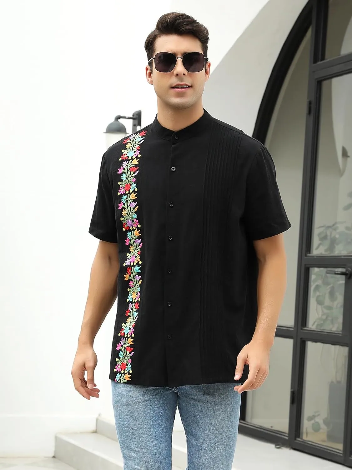 Mexican Shirts for Men Traditional Men's Guayabera Dress Shirts Mens Button Up Button Down Dress Shirt Fiesta
