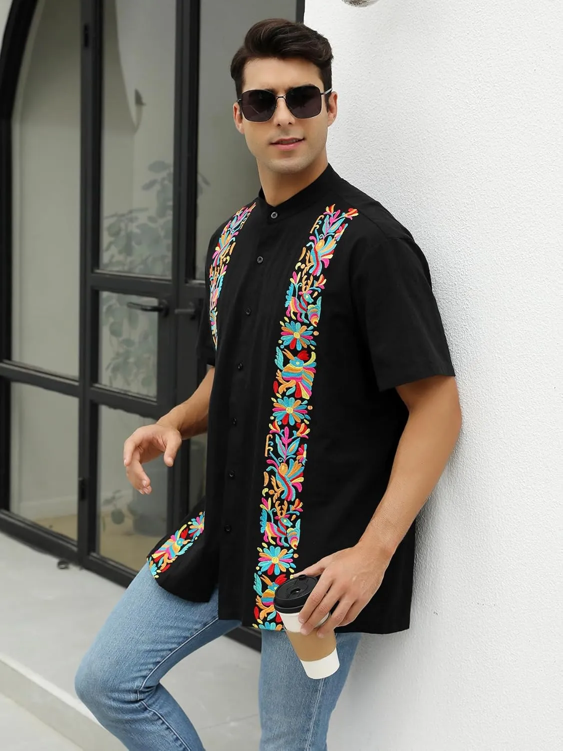 Mexican Shirts for Men Traditional Men's Guayabera Dress Shirts Mens Button Up Button Down Dress Shirt Fiesta