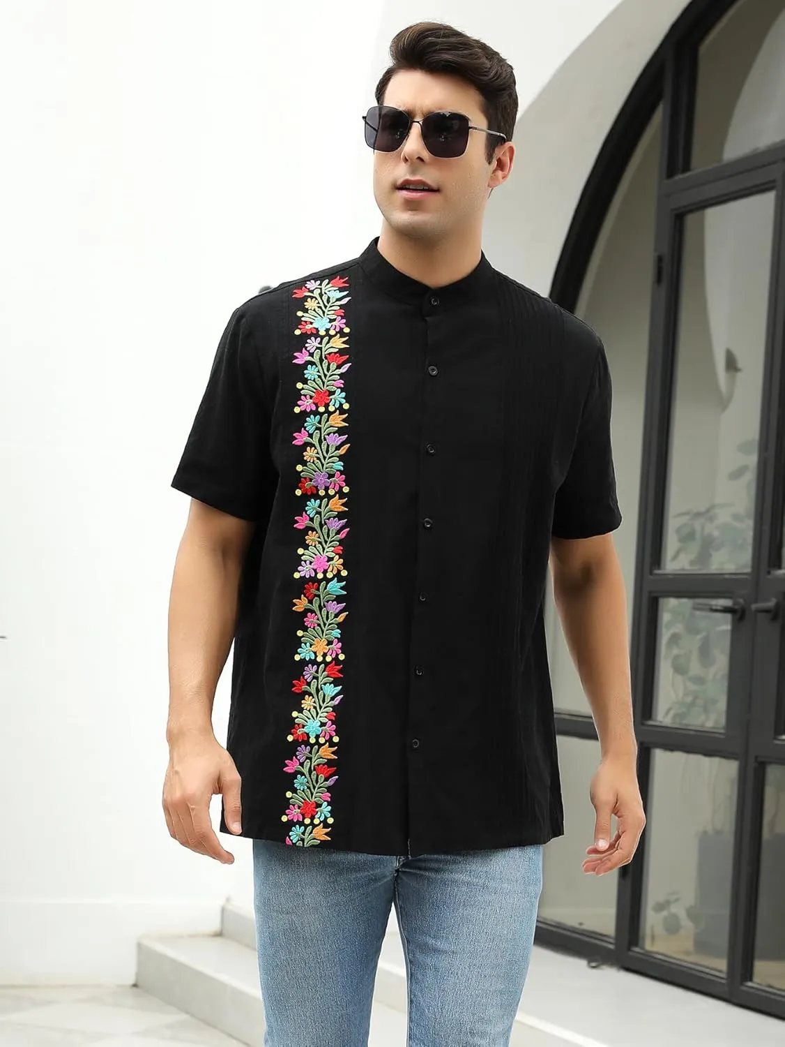Mexican Shirts for Men Traditional Men's Guayabera Dress Shirts Mens Button Up Button Down Dress Shirt Fiesta