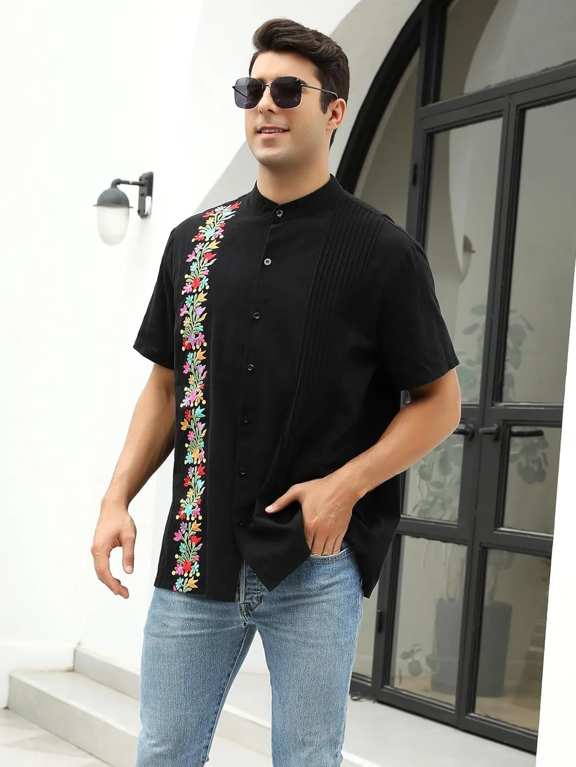 Mexican Shirts for Men Traditional Men's Guayabera Dress Shirts Mens Button Up Button Down Dress Shirt Fiesta