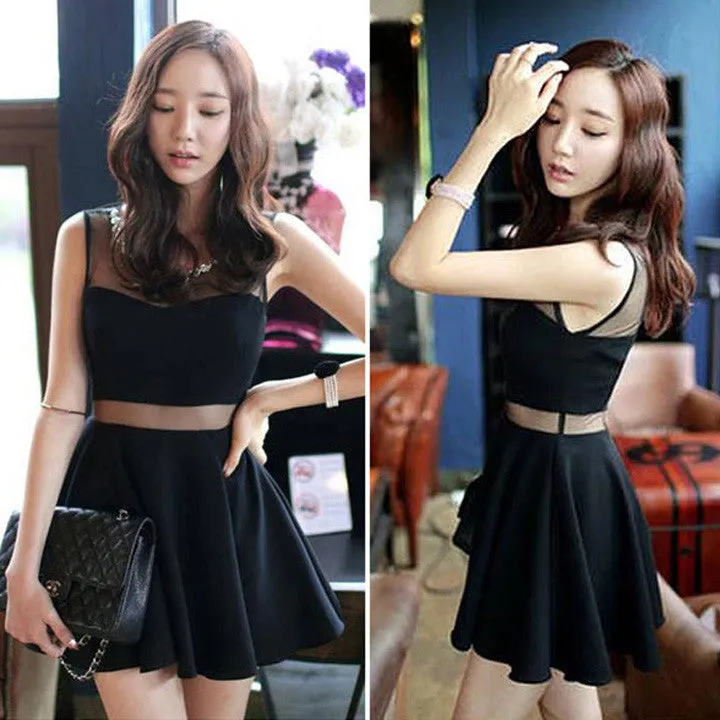 Net Yarn Sleeveless Little Black Dress