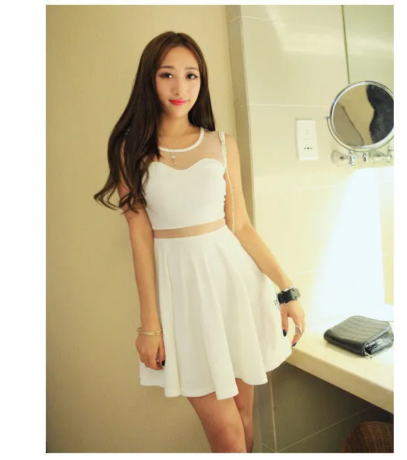 Net Yarn Sleeveless Little Black Dress