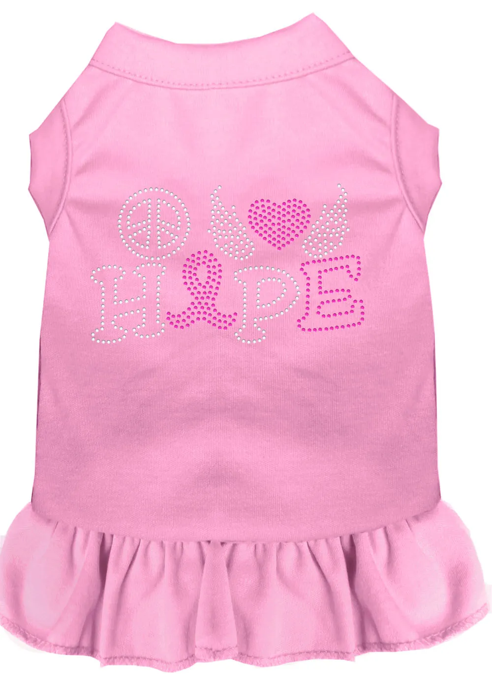 Peace Love Hope Breast Cancer Rhinestone Pet Dress Light Pink Xl