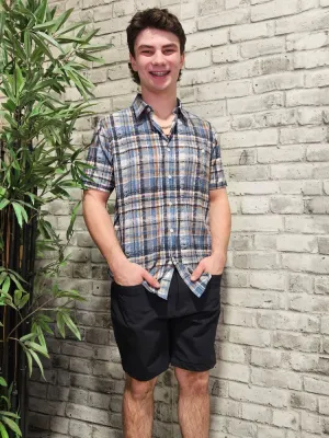 Plaid Print Short Sleeve Button Up
