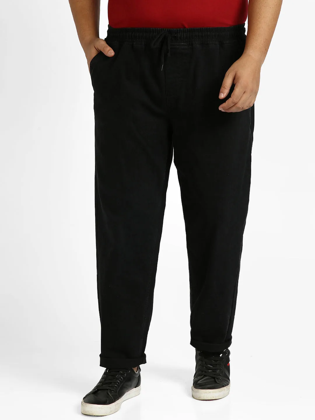 Plus Men's Black Regular Fit Washed Jogger Jeans Stretchable