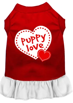 Puppy Love Screen Print Dress Red With White Sm