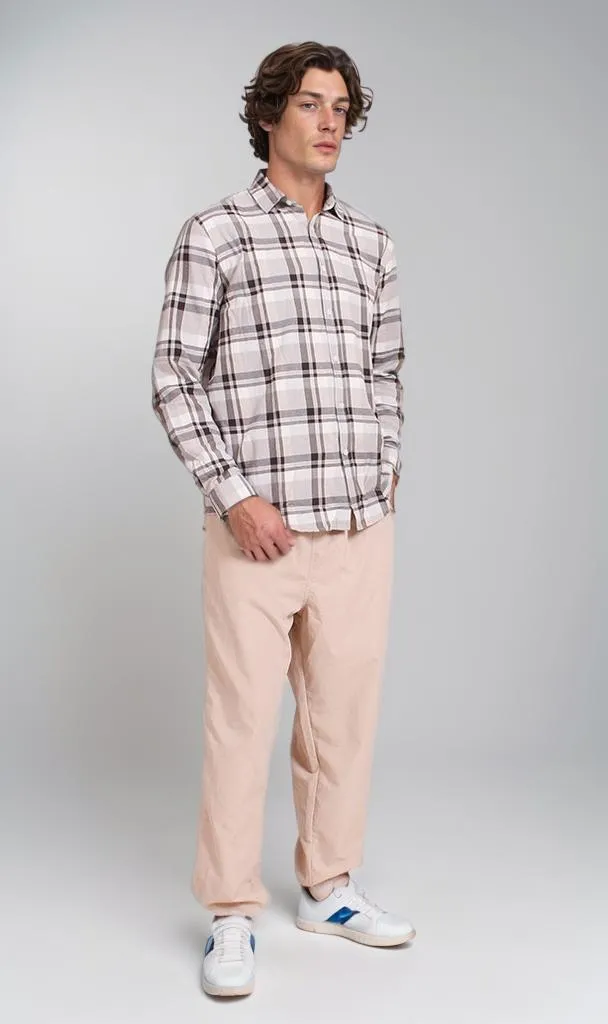 R207323 - Checked Button-Up Shirt - White & Black