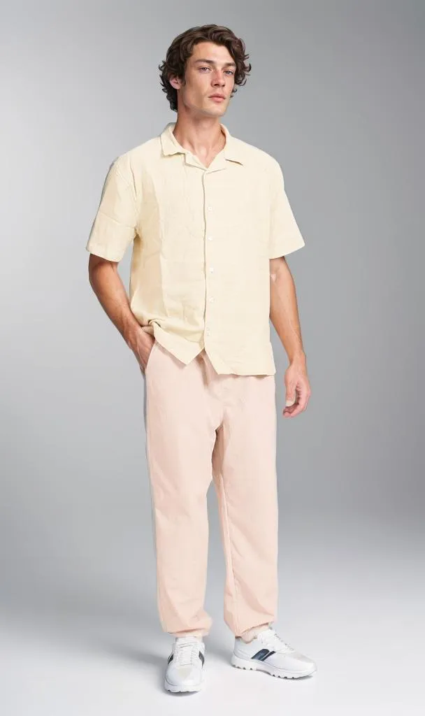 R208595 - Linen Short-Sleeve Button-Up Shirt - Beige