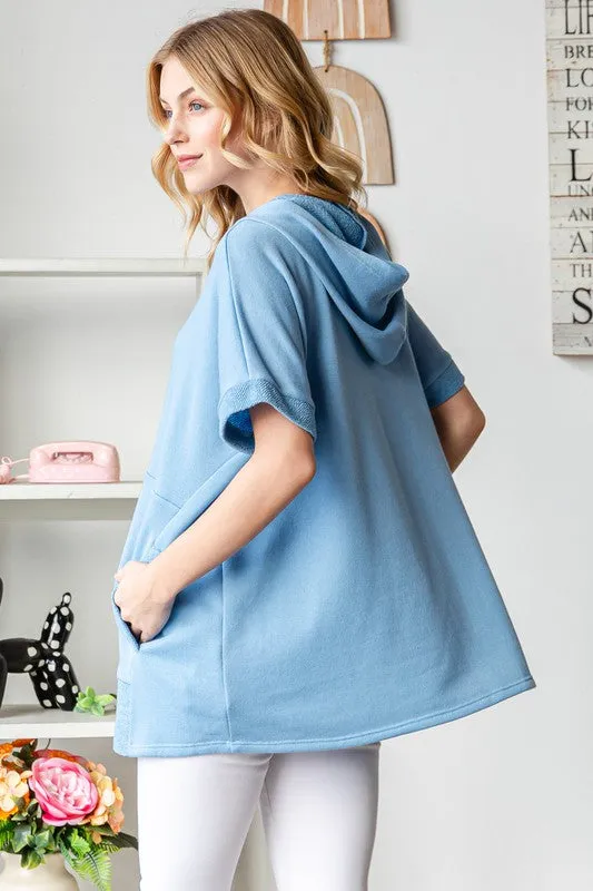 Reaching The Top Denim Reverse Contrast Hoodie
