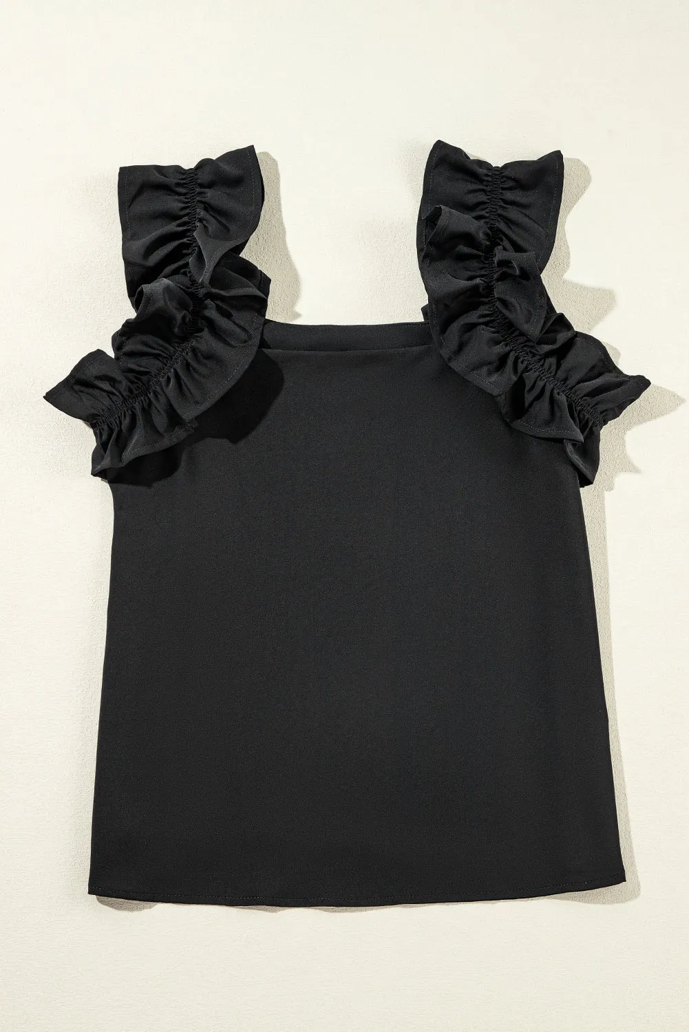 Ruffle Strap Cream Top - Black