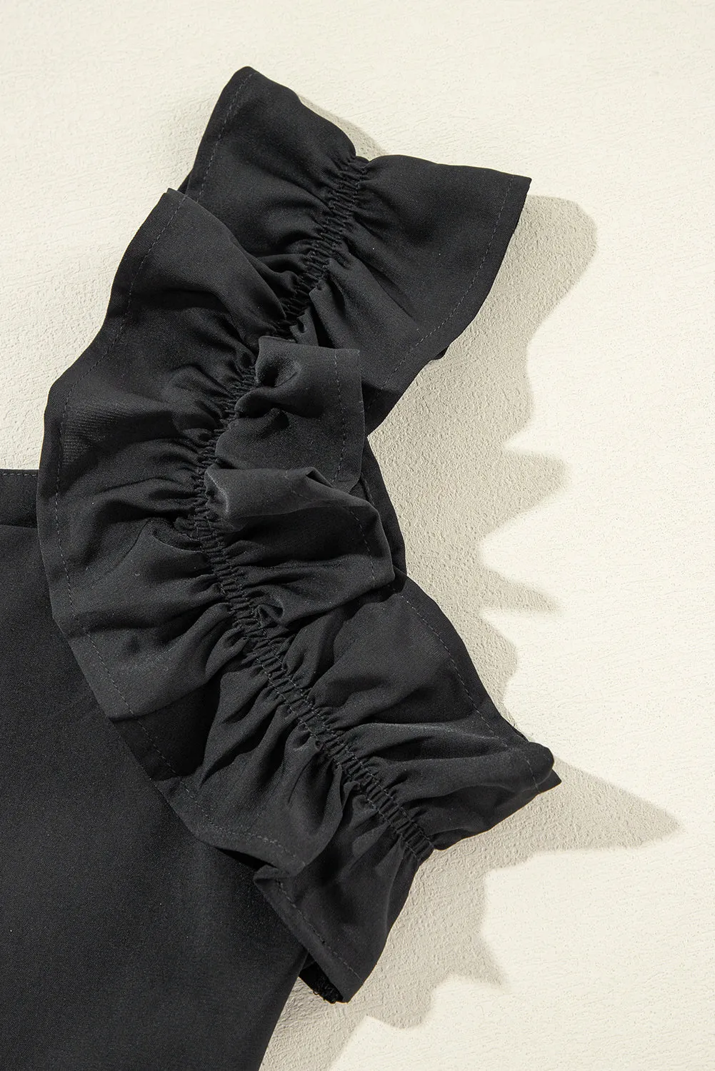 Ruffle Strap Cream Top - Black