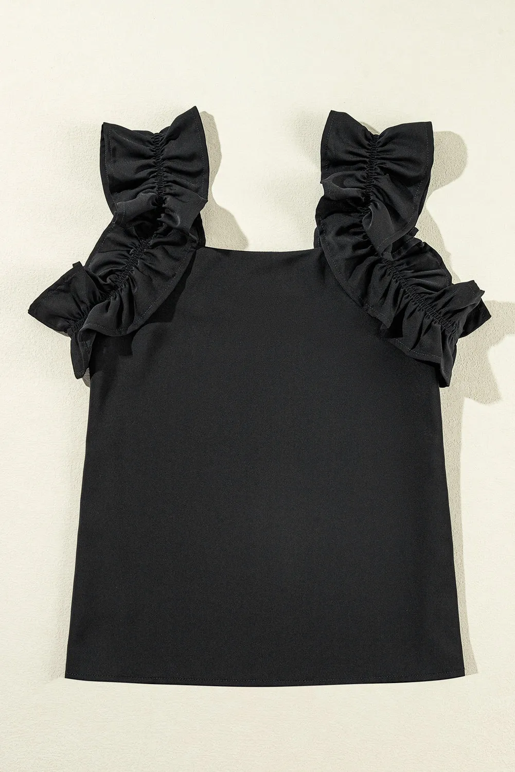 Ruffle Strap Cream Top - Black
