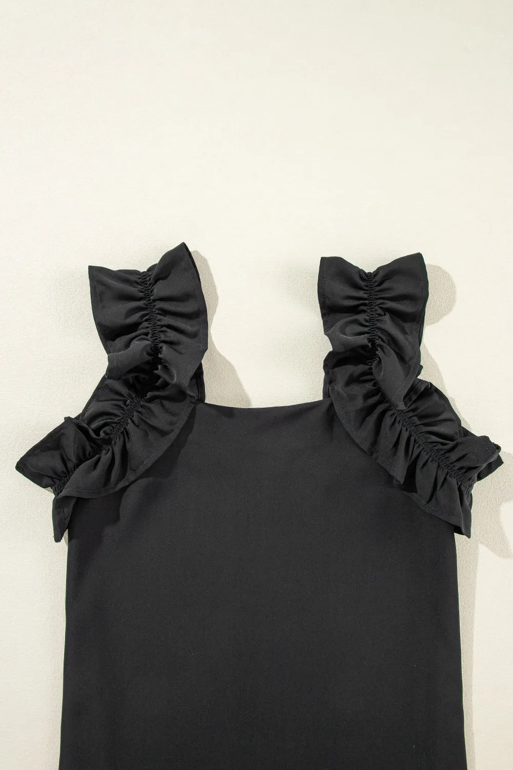 Ruffle Strap Cream Top - Black