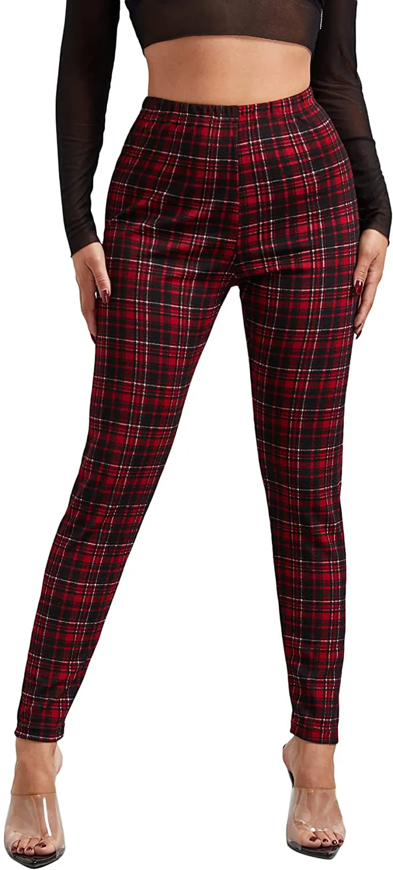 SOLY HUX Women's Pocket Side Elastic High Waist Elegant Trousers Skinny Pants
