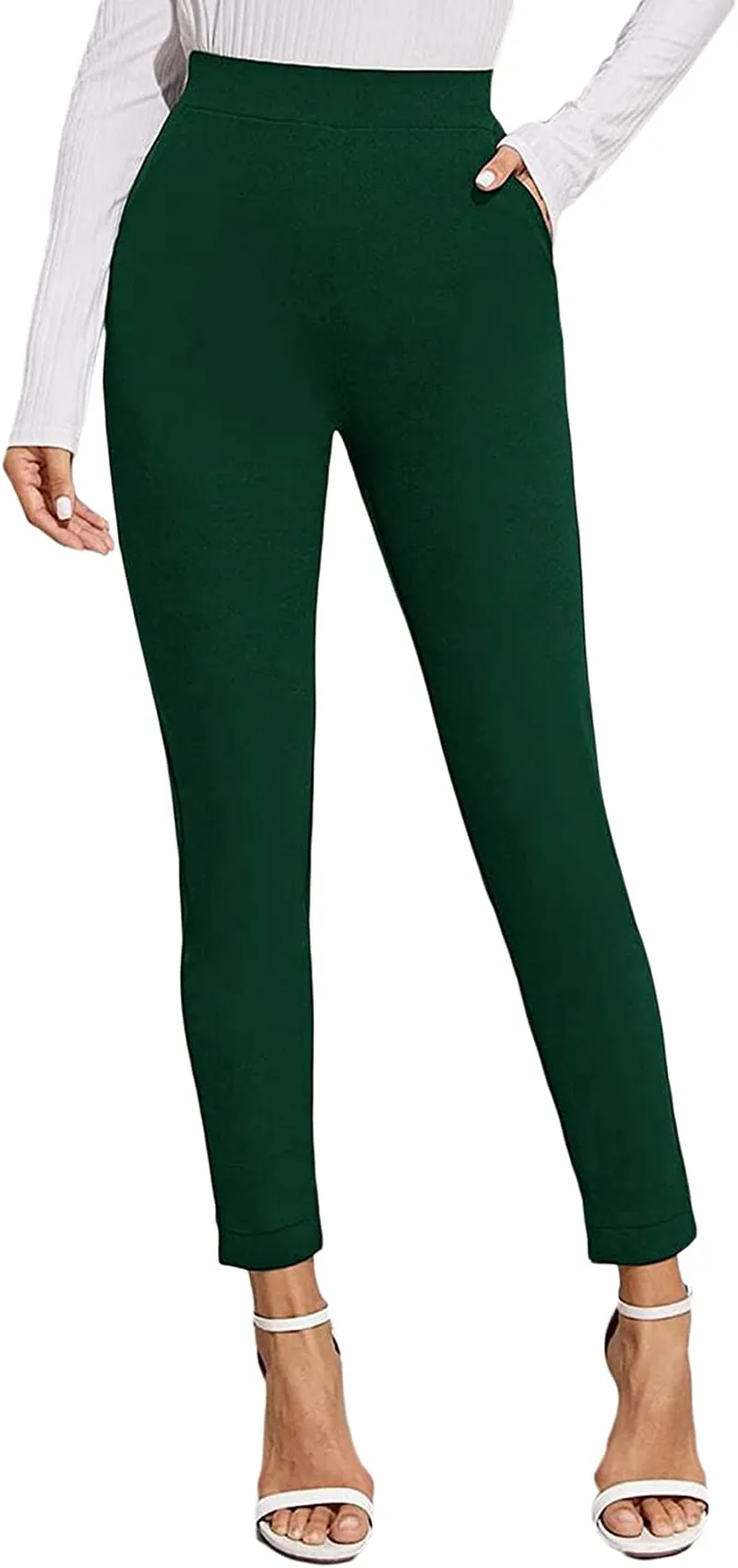 SOLY HUX Women's Pocket Side Elastic High Waist Elegant Trousers Skinny Pants