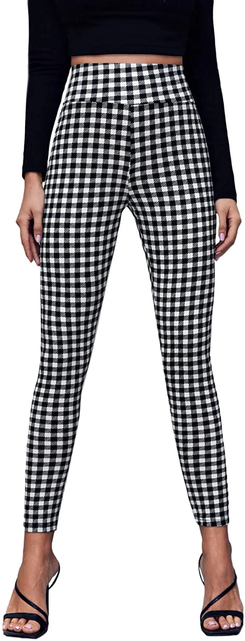 SOLY HUX Women's Pocket Side Elastic High Waist Elegant Trousers Skinny Pants