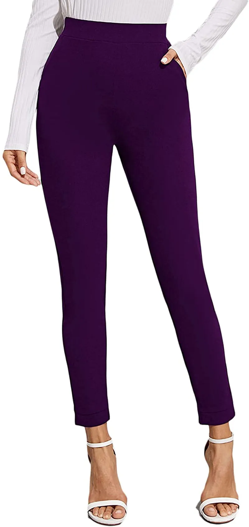 SOLY HUX Women's Pocket Side Elastic High Waist Elegant Trousers Skinny Pants