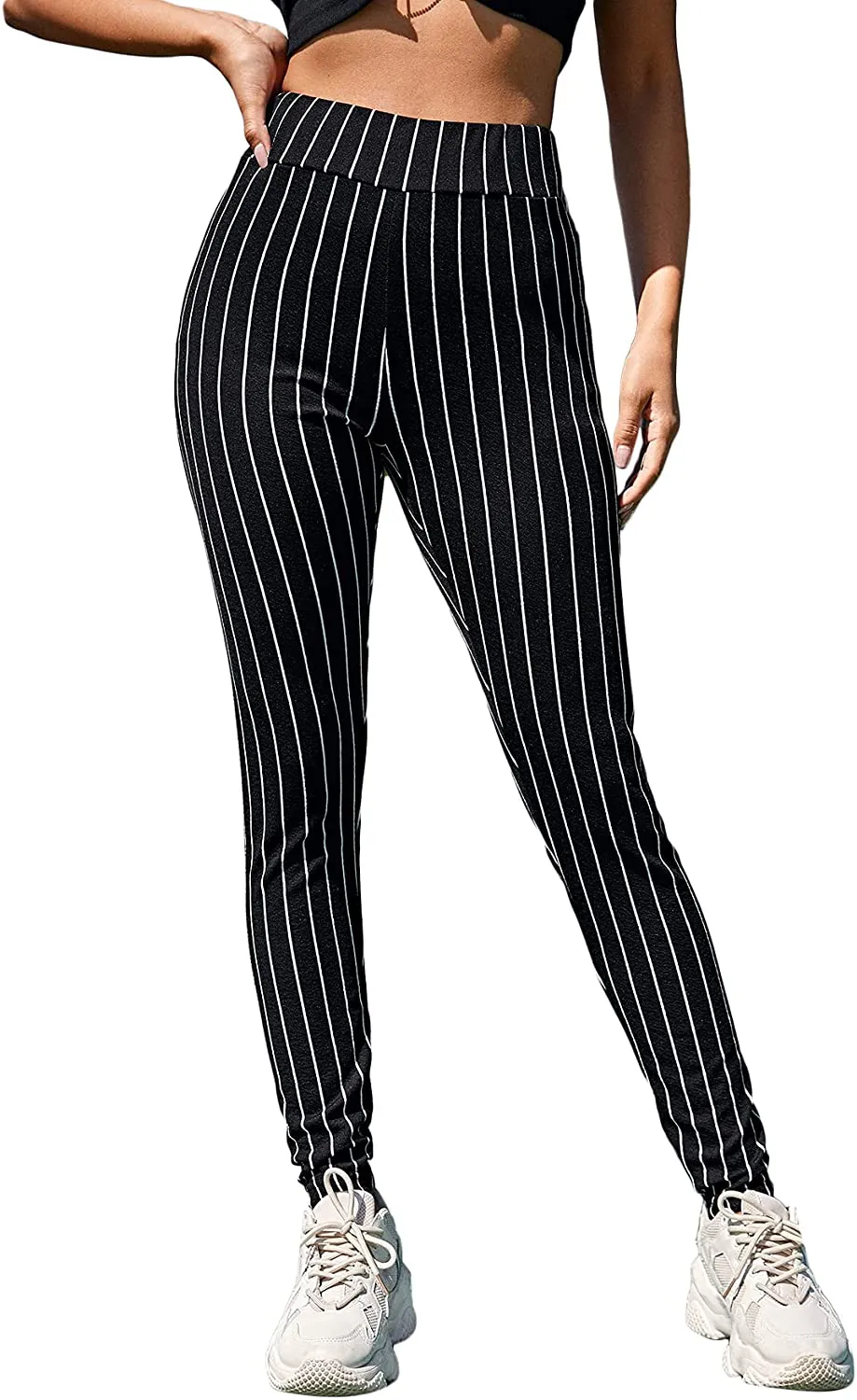 SOLY HUX Women's Pocket Side Elastic High Waist Elegant Trousers Skinny Pants