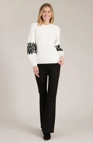 Stori Soutache Trim Sleeve Sweater in White and Black - Tyler Boe 23320BB
