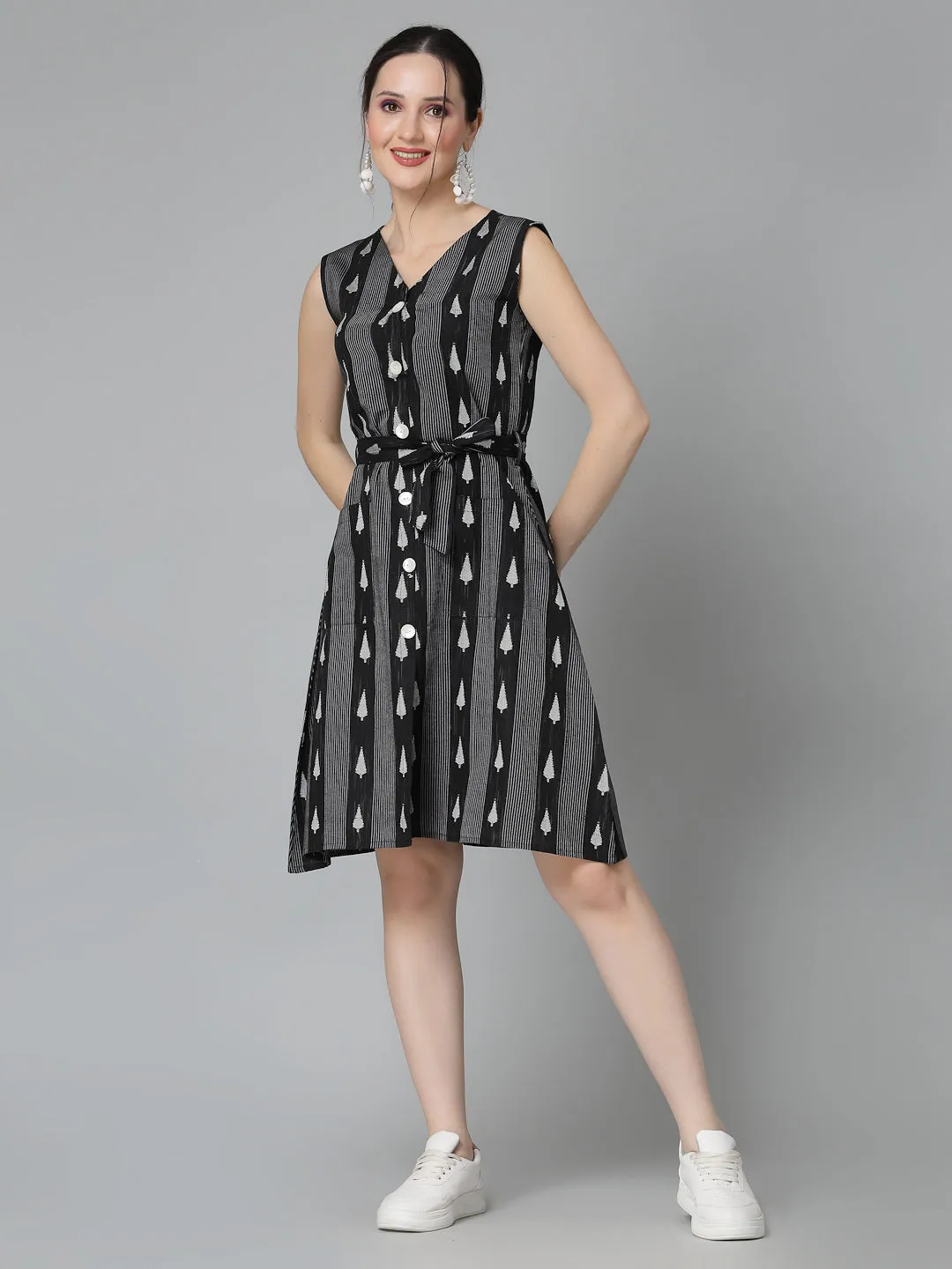 Stylum Women's Woven Design Cotton Blend Sheath Dress (BLACKAKIRA)