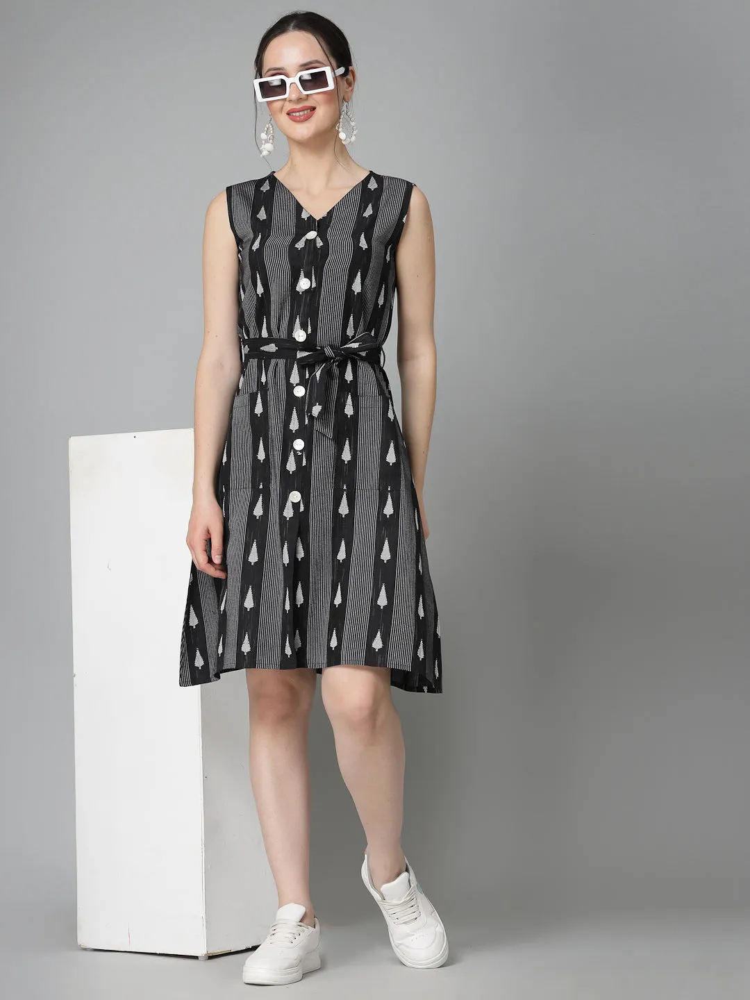 Stylum Women's Woven Design Cotton Blend Sheath Dress (BLACKAKIRA)