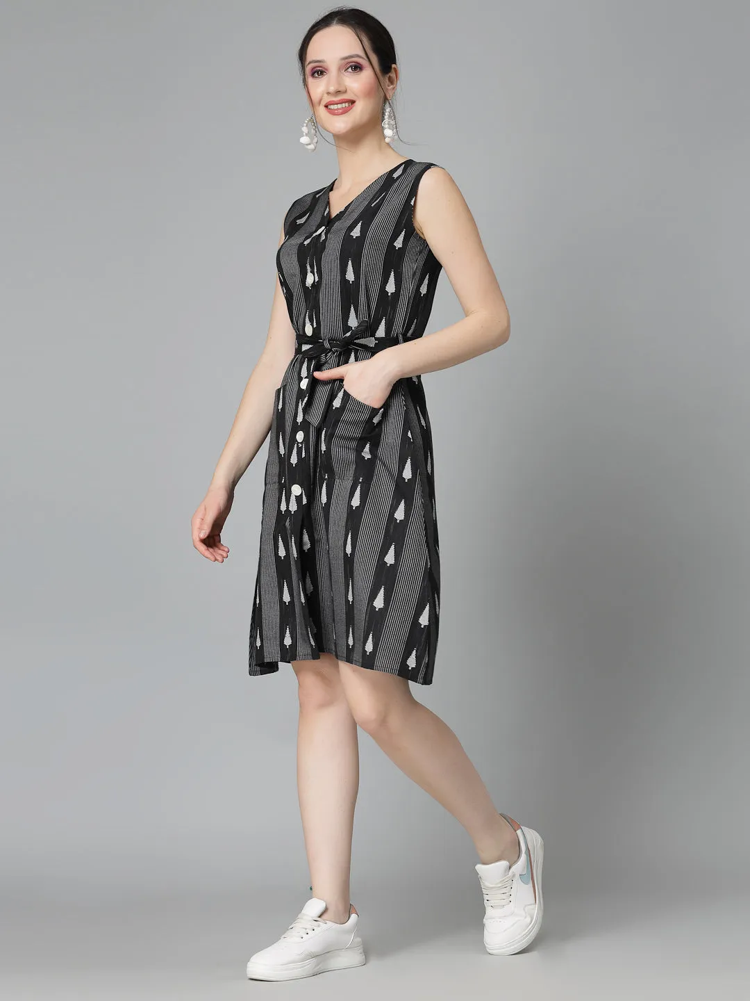 Stylum Women's Woven Design Cotton Blend Sheath Dress (BLACKAKIRA)