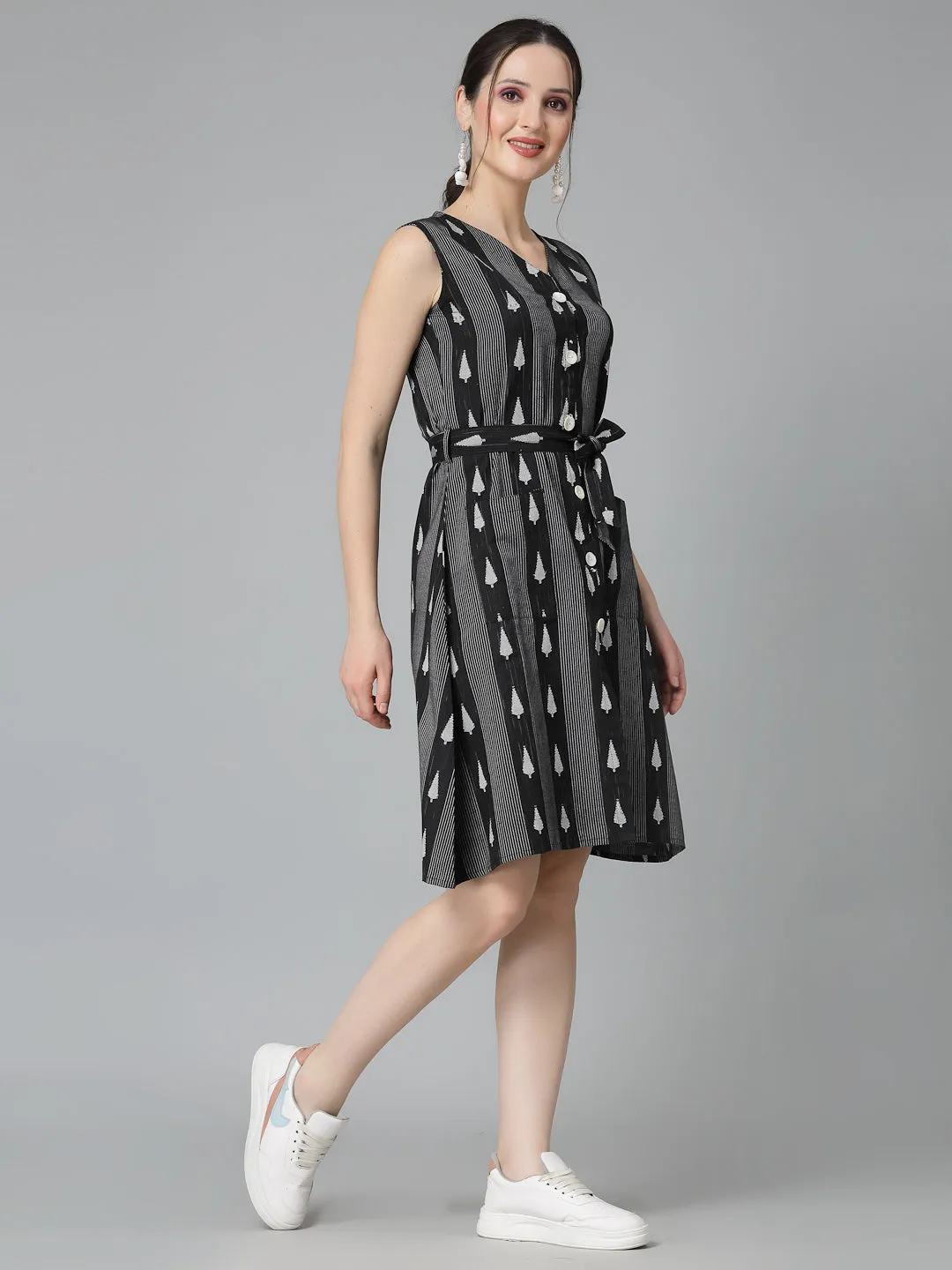 Stylum Women's Woven Design Cotton Blend Sheath Dress (BLACKAKIRA)