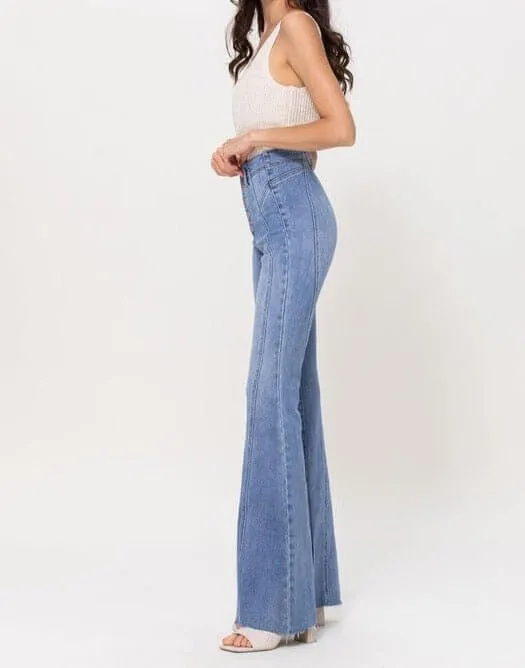 The Jessica Jeans: High Rise Stretchy Denim Flare Jeans