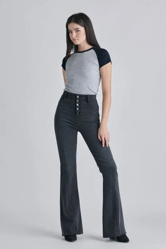 The Jessica Jeans: High Rise Stretchy Denim Flare Jeans