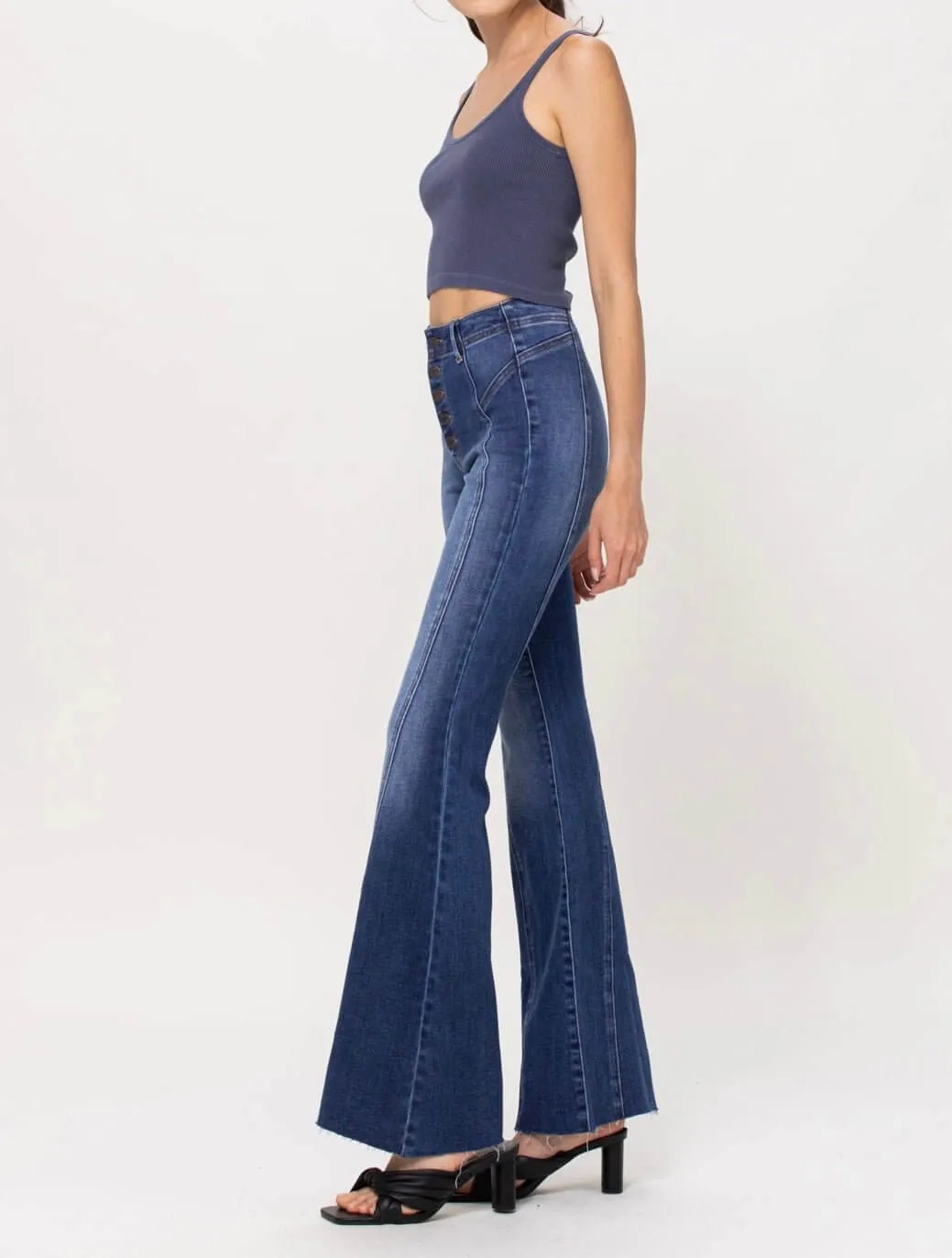The Jessica Jeans: High Rise Stretchy Denim Flare Jeans